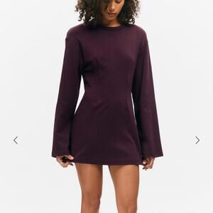 NWT Monki Women's Long Sleeved Mini Dress in Dark Plum sz Medium
